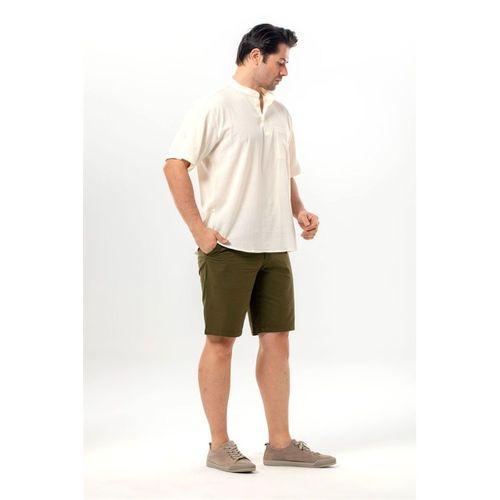 Kısa Kol Şile Bezi Tek Cepli Hakim Yaka Erkek Yazlık Tshirt Krem 3002