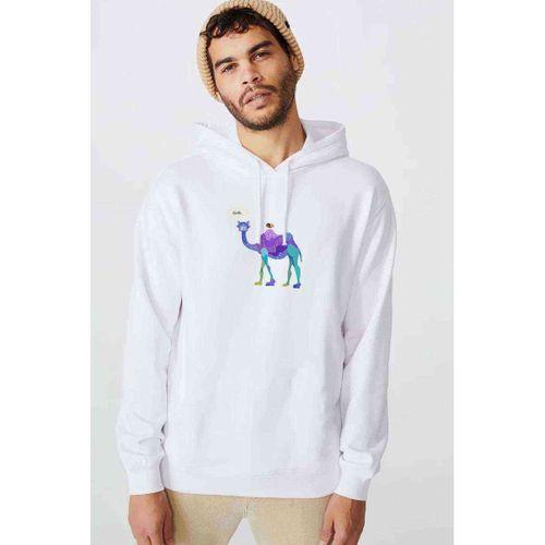 Camel Piramitleri Dromedary Deve Çöl Çizim Baskılı Beyaz Erkek Kapşonlu Sweatshirt