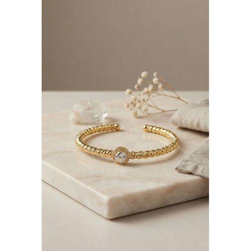 Gold Renk Dorika Model Yuvarlak Zirkon Taşlı Kadın Bileklik