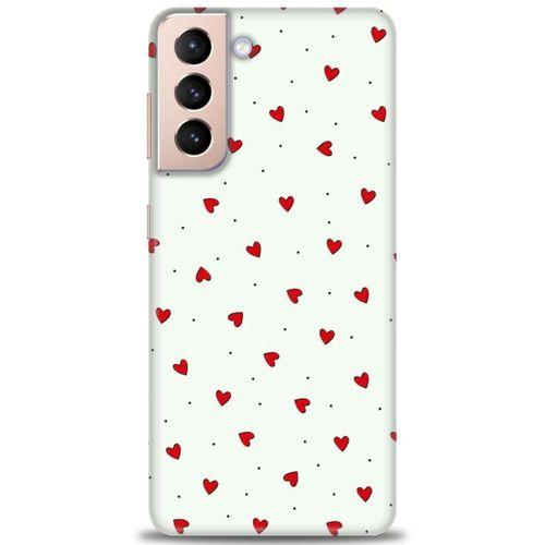 Samsung Galaxy S21 FE Kılıf HD Baskılı Kılıf - Mini Mini Kalpler + Tam Ekran Koruyucu