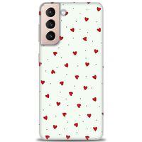 Samsung Galaxy S21 FE Kılıf HD Baskılı Kılıf - Mini Mini Kalpler + Tam Ekran Koruyucu