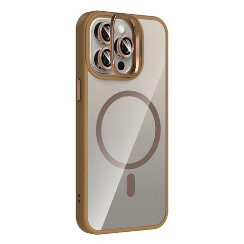 Apple iPhone 15 Pro Kılıf Standlı ve Kamera Lens Hediyeli M-Safe Şarj Özellikli Zore Etro Kapak