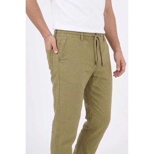 Erkek Keten Cepli Pantolon Lastikli Bel Bağcıklı Önden Fermuarlı - Mint Yeşili