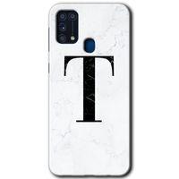 Potkal Hediye Fabrikası Samsung Galaxy M31 Kılıf HD Desen Baskılı Arka Kapak - Beyaz Mermer Desenli T Harfi