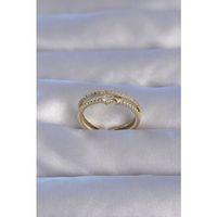 Pirinç Gold Renk Zirkon Taşlı Kalpli Su Yolu Model Ayarlanabilir Yüzük - TJ-BYK3221