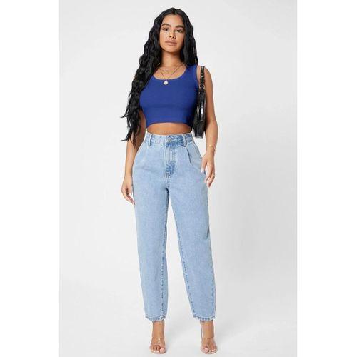 Kadın Lacivert Modern Fit Kare Yaka Crop Top Bluz