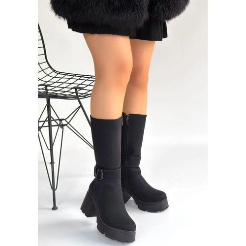 Moki Siyah Nubuk Topuklu Çizme