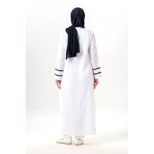 Uzun Kol Gülfem Fermuarlı Yazlık Şile Bezi Ferace Beyaz Byz