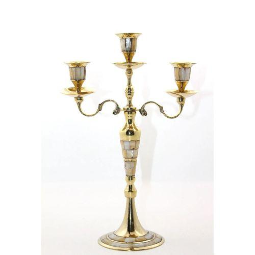 Pirinç Sedefli 3'lü Şamdan Model 1