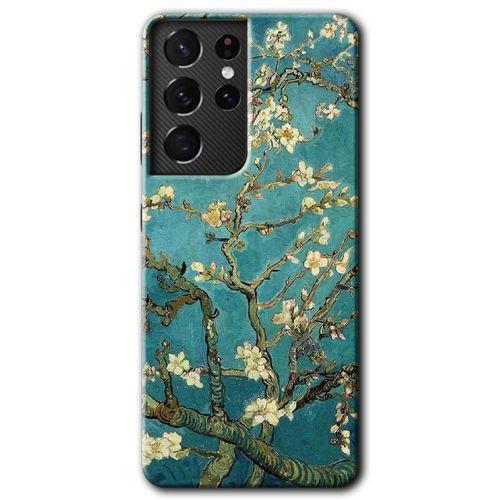 Galaxy S21 Ultra Kılıf HD Desen Baskılı Arka Kapak - Almond Blossom + Kırılmaz Cam