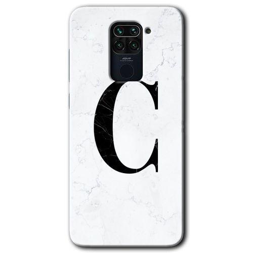 Redmi Note 9 Kılıf HD Desen Baskılı Arka Kapak - Beyaz Mermer Desenli C Harfi + Kırılmaz Cam