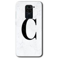 Redmi Note 9 Kılıf HD Desen Baskılı Arka Kapak - Beyaz Mermer Desenli C Harfi + Kırılmaz Cam