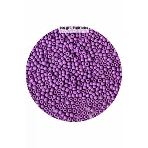 Mor Renk 4 mm Yaklaşık 1100 adet / 100 gram Cam Boncuk Oya Yazma Bileklik ve Kolye