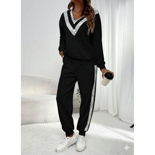 Kadın Uzun Kollu V Yakalı Pulpayetli Viskon Iki Iplik Bluz Ve Pantolon