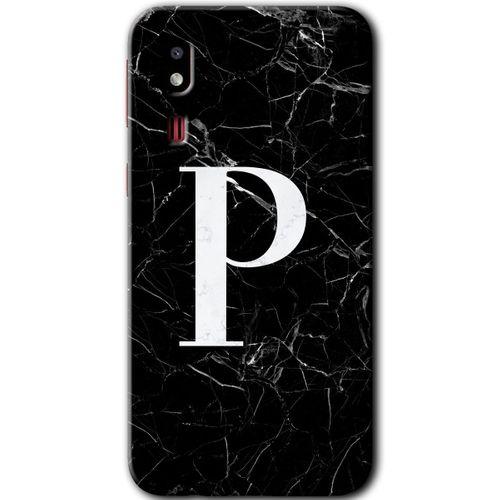 Potkal Hediye Fabrikası Samsung Galaxy A2 Core Kılıf HD Desen Baskılı Arka Kapak - Siyah Mermer Desenli P Harfi