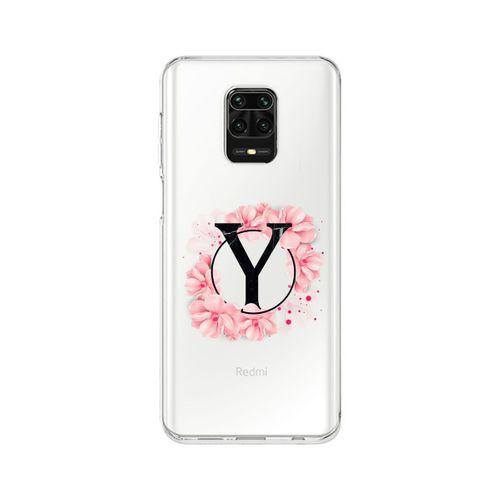 Xiaomi Redmi Note 9s Pembe Çiçek Desen Y Harfli Şeffaf Kılıf
