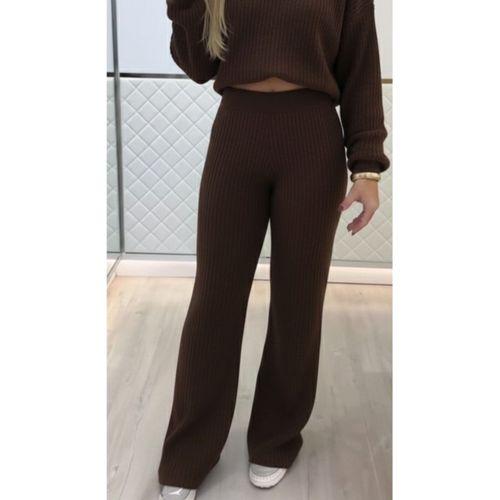 Kadın Uzun Kollu Balıkçı Yaka Kısa Triko Bluz Ve Pantolon Ikili Takım