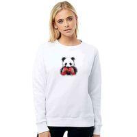 Panda Boks Baskılı Beyaz Kadın Sweatshirt