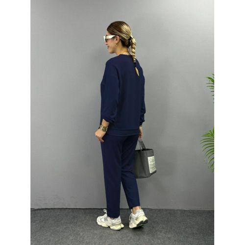 Kadın Uzun Kollu Bisiklet Yaka Viskon Iki Iplik Bluz Ve Pantolon Ikili Takım