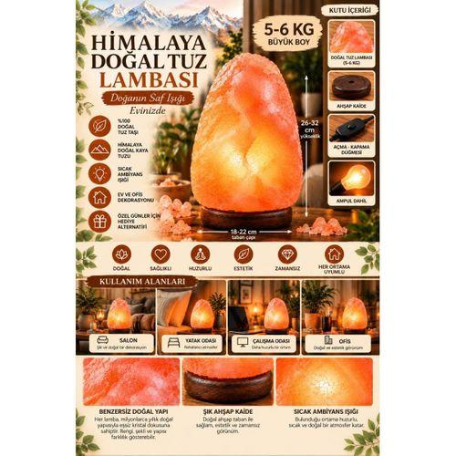 Himalaya 5-6 Kg Doğal Kaya Tuzu Lambası Ahşap Kaideli Dekoratif Ortam Lambası