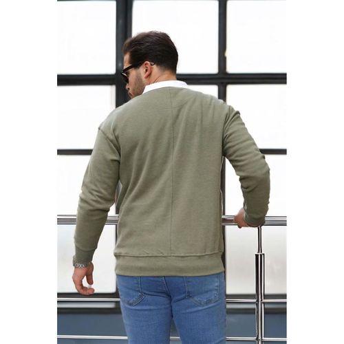 Polo Yaka Selanik Örme Kumaş Erkek Sweatshirt - Açık Haki
