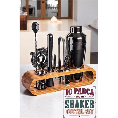 Modacar Shaker Kokteyl Set - 10 Parça 750 ML Shaker Coctail Set  Bambu Standlı
