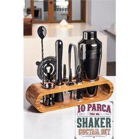 Modacar Shaker Kokteyl Set - 10 Parça 750 ML Shaker Coctail Set  Bambu Standlı