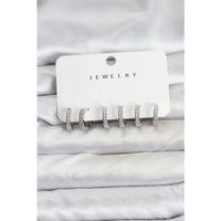 Gümüş Renk Pirinç Zirkon Taşlı Halka Kadın Küpe Seti