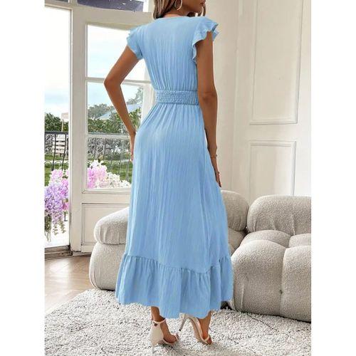 Kadın Kısa Kollu Kruvaze Yakalı Beli Lastikli Müslim Elbise