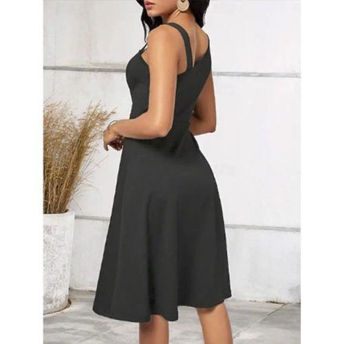 Kadın Tek Omuzu şerit Detaylı Kolsuz Yandan Düğme Detaylı Janjan Krep Elbise