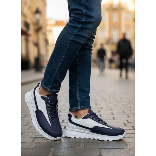 BA0246 Lacivert Bağcıklı Yüksek Beyaz Taban Günlük Erkek Ayakkabı