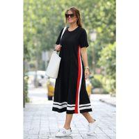 Kadın Kısa Kollu Bisiklet Yaka Yan şerit Detaylı Midi Viskon Elbise