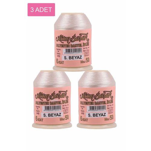 3 Adet Altınbaşak Oya ve Dantel İpi 20 gr - Royaleks - No: Ş.BEYAZ