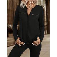 Kadın Uzun Kollu V Hakim Yaka Fermuar Detaylı Viskon Bluz