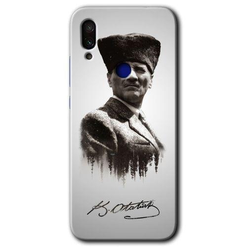 MRCİLETİSİM Xiaomi Redmi Note 7 Kılıf HD Desen Baskılı Arka Kapak+Temperli Cam - Mustafa Kemal Atatürk