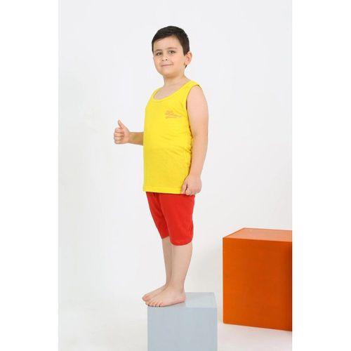 Erkek Çocuk Sıfır Kol Şortlu Sarı Penye Pijama Takımı