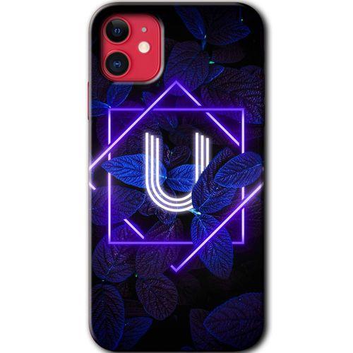 Potkal Hediye Fabrikası iPhone 11 HD Baskılı Kılıf + 9D Tam Ekran Koruyucu - Dark Neon Yaprak U Harfi