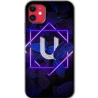 Potkal Hediye Fabrikası iPhone 11 HD Baskılı Kılıf + 9D Tam Ekran Koruyucu - Dark Neon Yaprak U Harfi