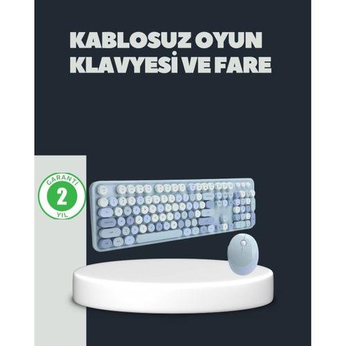 Retro Daktilo Stilli Kablosuz Klavye Mouse Seti – Sessiz Ve Şık
