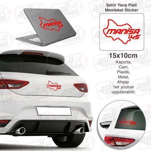 Manisa İli 45 Plaka Kodu Memleket Kırmızı Yarış Pisti Sticker - Oto Araba Etiket, Aksesuar, Modifiye