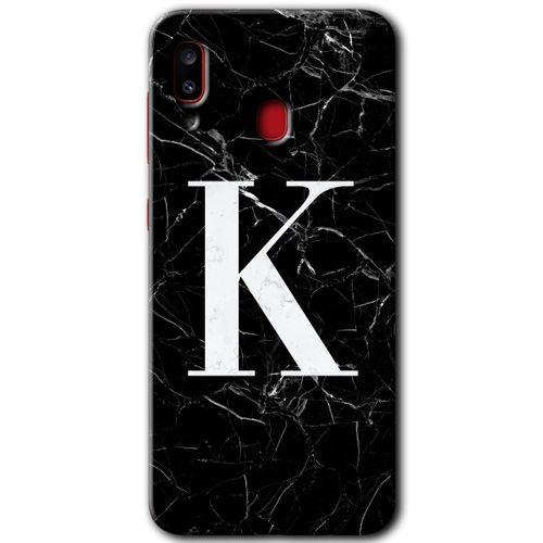 MRCİLETİSİM Samsung Galaxy A30 Kılıf Baskılı Kapak - Siyah Mermer Desenli K Harfi +Tam Ekran Koruyucu