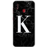 MRCİLETİSİM Samsung Galaxy A30 Kılıf Baskılı Kapak - Siyah Mermer Desenli K Harfi +Tam Ekran Koruyucu