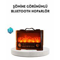 Şömine Efektli Solar Hoparlör Bluetooth 5.3 Radyo Aux Usb Tf Destekli
