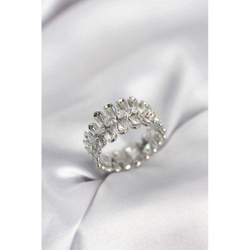 Gümüş Renk Zirkon Taşlı Sıralı Damla Model Kadın Yüzük