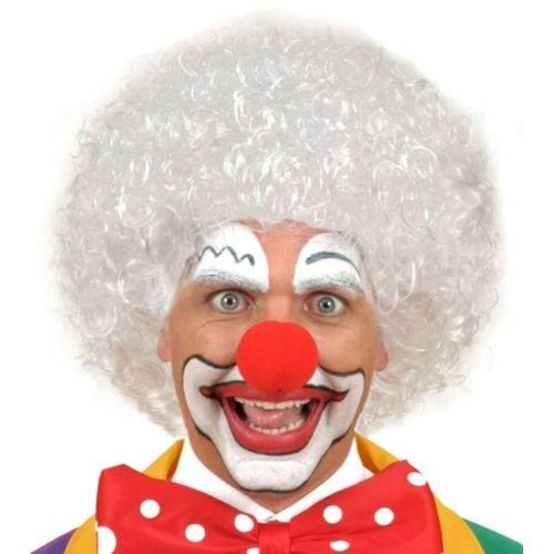 Beyaz Kıvırcık Afro Peruk Ve Kırmızı Sünger Burun Seti