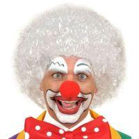 Beyaz Kıvırcık Afro Peruk Ve Kırmızı Sünger Burun Seti