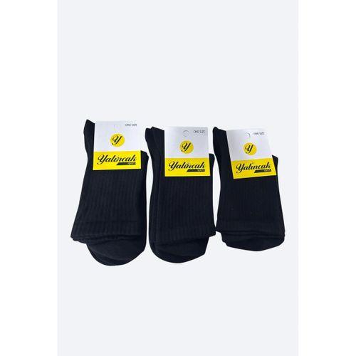Yalıncak Yarım Konç Kolej Çorap Siyah Renk 6 Adet Desensiz Model