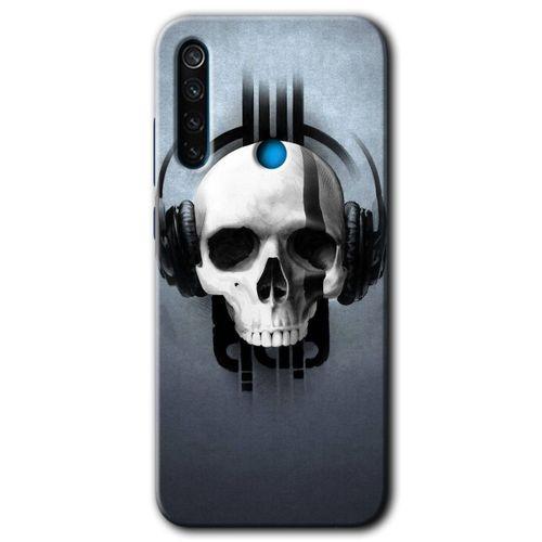 MRCİLETİSİM Xiaomi Redmi Note 8 Kılıf Baskılı Kapak - Müzik Kurukafa + 5D Tam Kaplayan Cam