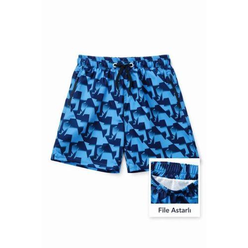 Deniz Şortu Fermuarlı Cepli File Astarlı Hızlı Kuruyan Premium - Mavi