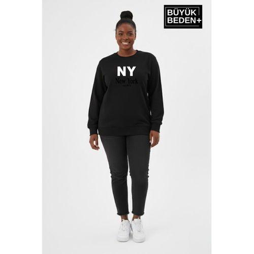 Kadın Büyük Beden NY Newyork Baskılı Bisiklet Yaka ince Sweatshirt SPR26BSWK956-15